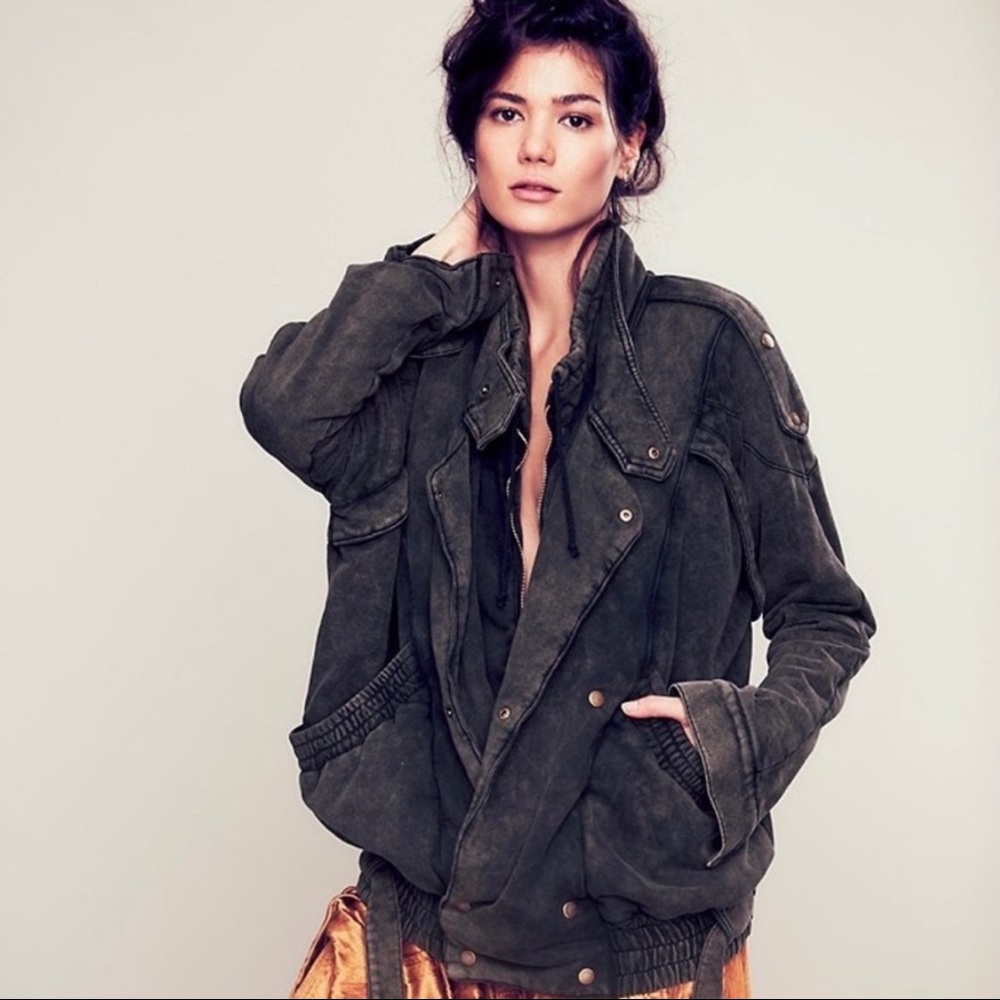 Free People Breakfast Club Fleece Moto Jacket